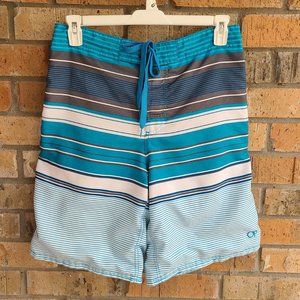 OP OCEAN PACIFIC Men's Swim Surf Trunks Shorts Blue Gray White Striped Size M